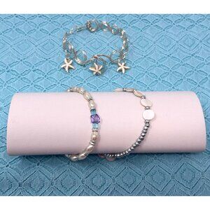 Set Of‎ 3 Multi-Style Bracelets With Starfish Charms Pearls & Beads